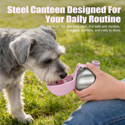 Portable Dog Water Bottle 10Oz Stainless Steel Travel Bowl