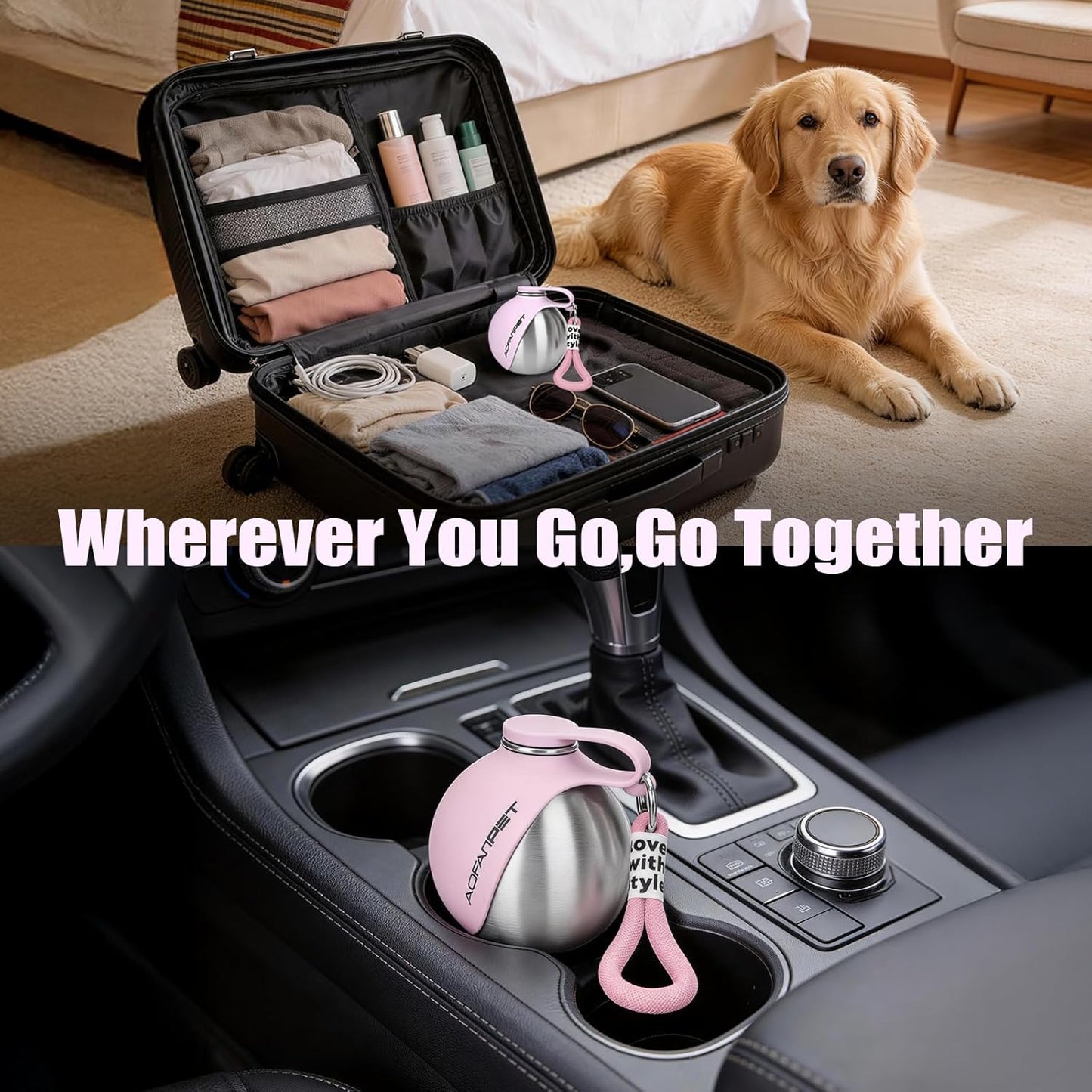 Portable Dog Water Bottle 10Oz Stainless Steel Travel Bowl