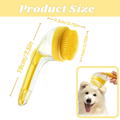 Dog Bath Brush, 2 in 1 Pet Grooming Bath Massage Brush with Soap and Shampoo Dispenser Soft Silicone Bristle Dog Scrubber for Long Short Haired Dogs Cats Shower(Yellow)