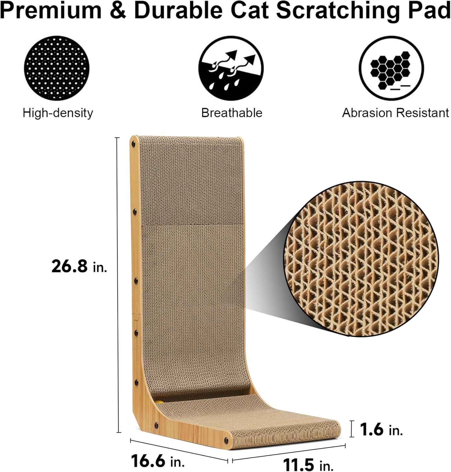 Cat Scratcher, 26.8 Inch L Shaped Cat Scratch Pad for Indoor Cats