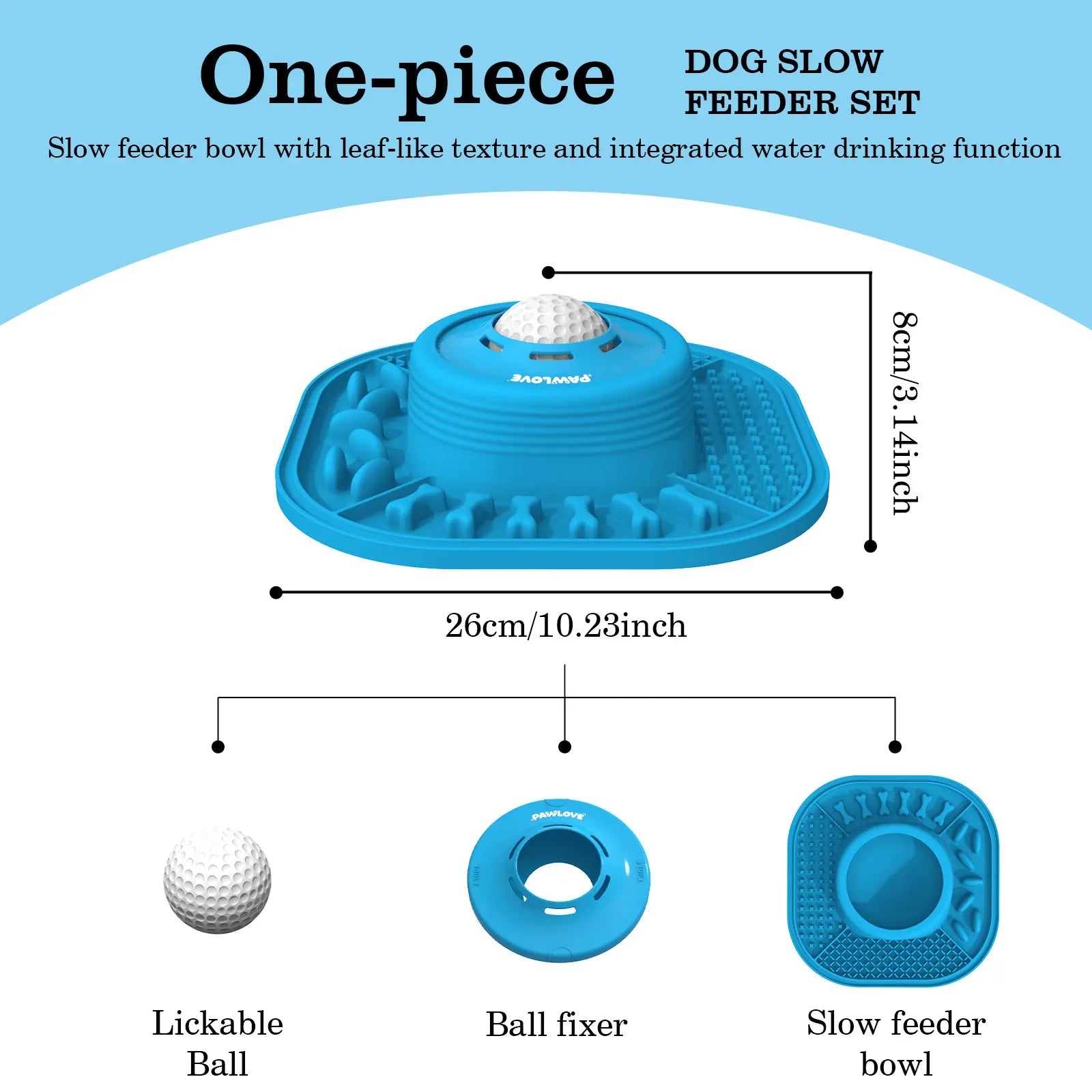 Pawlove Dog Food Slow Feeder Bowl - Ball-In Design Neater Feeder, 3/4 Cup Food-Grade Licking Bowl, Anti-Slip Rubber, Ball Movement Curbs Splash Mess, Bone Broth Ready, Dishwasher Safe, Puppy Anxiety Relief | Pet Feeding Supplies
