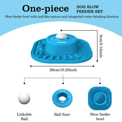 Pawlove Dog Food Slow Feeder Bowl - Ball-In Design Neater Feeder, 3/4 Cup Food-Grade Licking Bowl, Anti-Slip Rubber, Ball Movement Curbs Splash Mess, Bone Broth Ready, Dishwasher Safe, Puppy Anxiety Relief | Pet Feeding Supplies