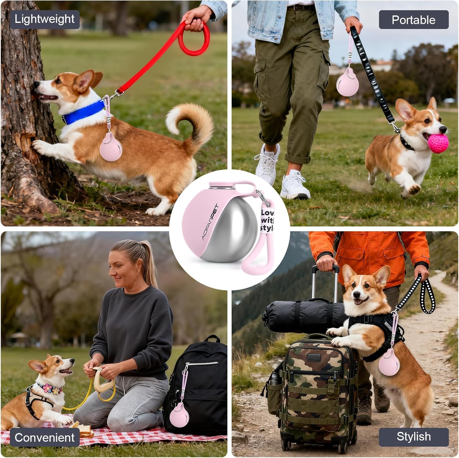Portable Dog Water Bottle 10Oz Stainless Steel Travel Bowl