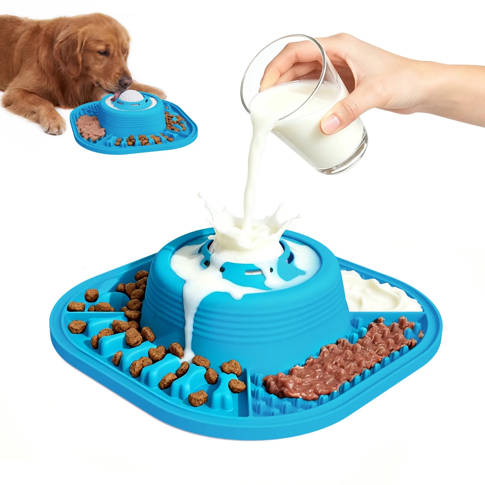 Pawlove Dog Food Slow Feeder Bowl - Ball-In Design Neater Feeder, 3/4 Cup Food-Grade Licking Bowl, Anti-Slip Rubber, Ball Movement Curbs Splash Mess, Bone Broth Ready, Dishwasher Safe, Puppy Anxiety Relief | Pet Feeding Supplies