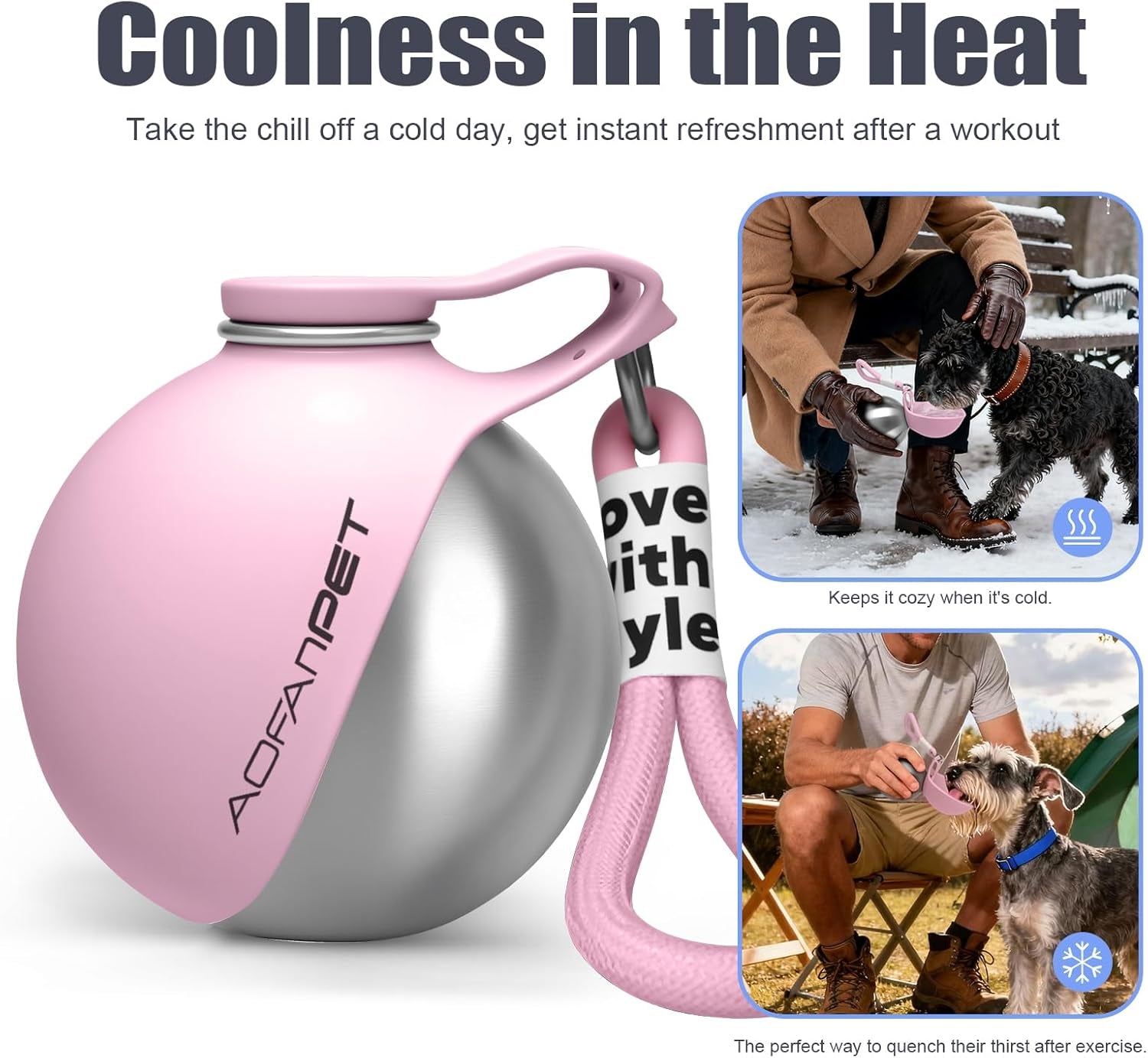 Portable Dog Water Bottle 10Oz Stainless Steel Travel Bowl
