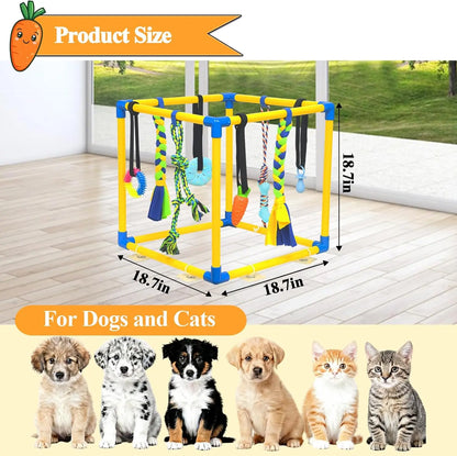 Puppy Play Gym for Toy Poodle - Indoor PVC Frame with 8 Random Detachable Hanging Items, Playful Boredom Relief Enrichment Center, Adjustable Height, Rope, Squeaky, Teething & Chew Options, Stimulates Small Dogs