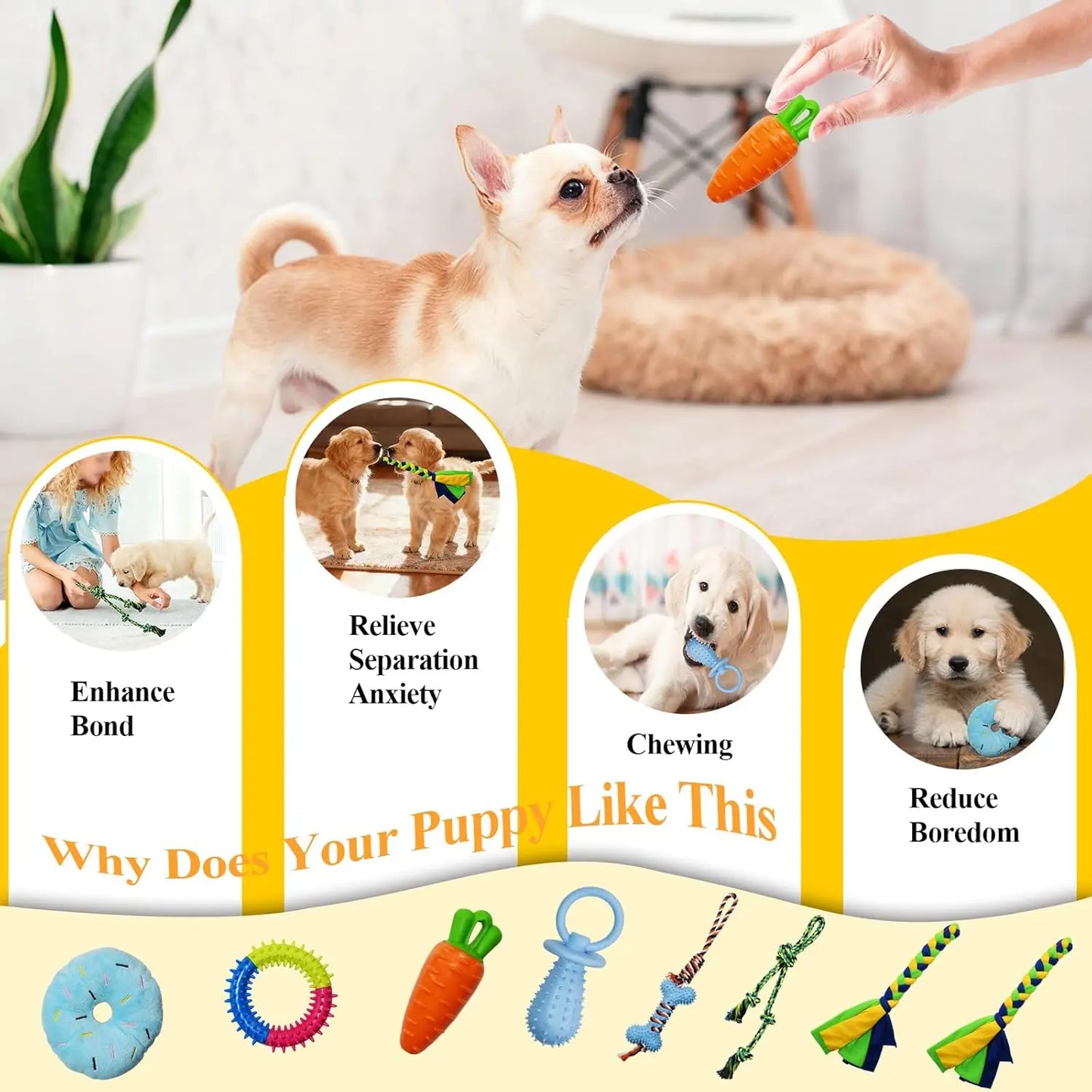 Puppy Play Gym for Toy Poodle - Indoor PVC Frame with 8 Random Detachable Hanging Items, Playful Boredom Relief Enrichment Center, Adjustable Height, Rope, Squeaky, Teething & Chew Options, Stimulates Small Dogs