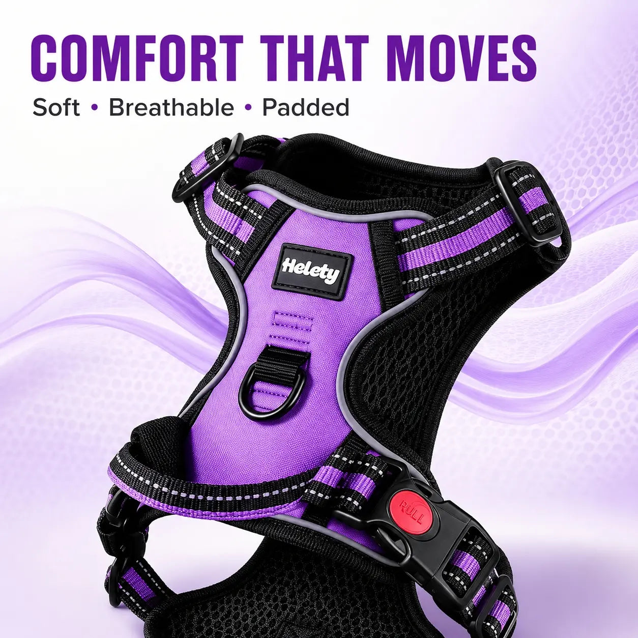 HELETY 3-Piece No-Pull Dog Harness Set - Outdoor Running Use, Adjustable Sizes, Reflective Vest, Leash, Waste Bag Holder, Back Clip Relaxed, Dual Clips, S–XL