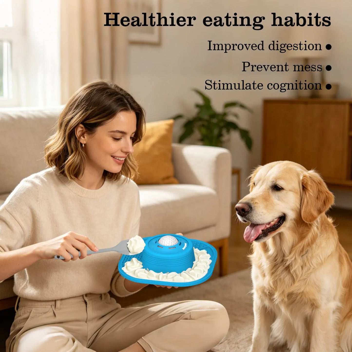 Pawlove Dog Food Slow Feeder Bowl - Ball-In Design Neater Feeder, 3/4 Cup Food-Grade Licking Bowl, Anti-Slip Rubber, Ball Movement Curbs Splash Mess, Bone Broth Ready, Dishwasher Safe, Puppy Anxiety Relief | Pet Feeding Supplies