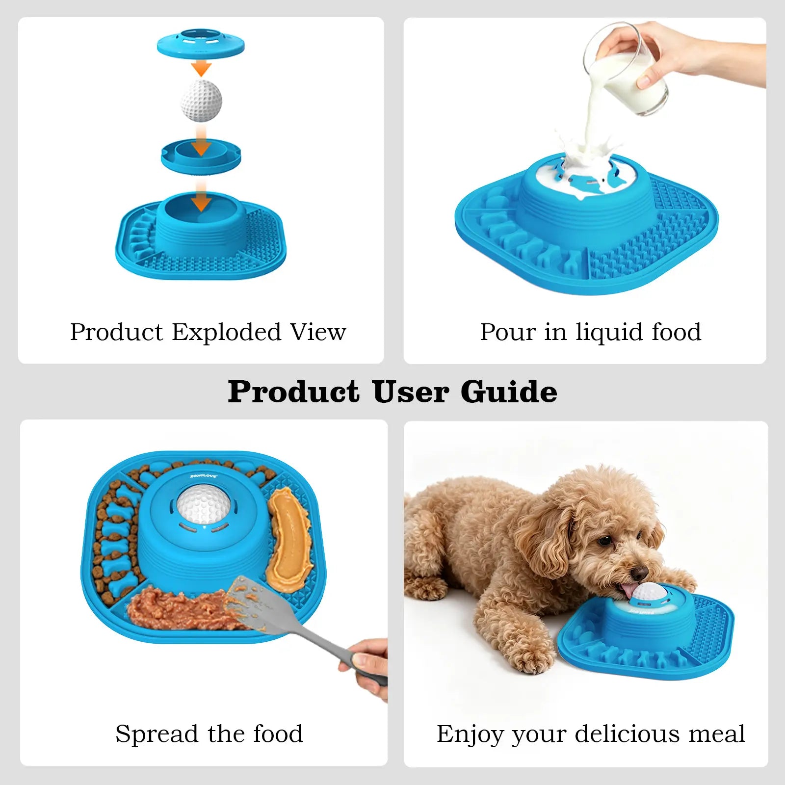 Pawlove Dog Food Slow Feeder Bowl - Ball-In Design Neater Feeder, 3/4 Cup Food-Grade Licking Bowl, Anti-Slip Rubber, Ball Movement Curbs Splash Mess, Bone Broth Ready, Dishwasher Safe, Puppy Anxiety Relief | Pet Feeding Supplies
