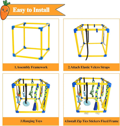 Puppy Play Gym for Toy Poodle - Indoor PVC Frame with 8 Random Detachable Hanging Items, Playful Boredom Relief Enrichment Center, Adjustable Height, Rope, Squeaky, Teething & Chew Options, Stimulates Small Dogs