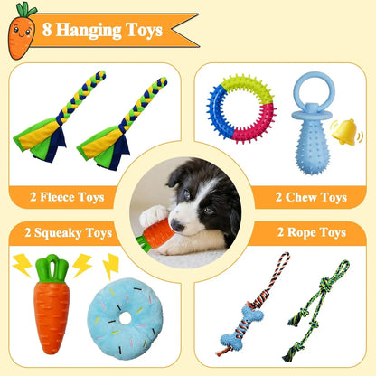 Puppy Play Gym for Toy Poodle - Indoor PVC Frame with 8 Random Detachable Hanging Items, Playful Boredom Relief Enrichment Center, Adjustable Height, Rope, Squeaky, Teething & Chew Options, Stimulates Small Dogs